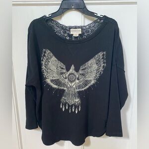 Denim & Supply Ralph Lauren Black Graphic 3/4 Sleeved Sweatshirt